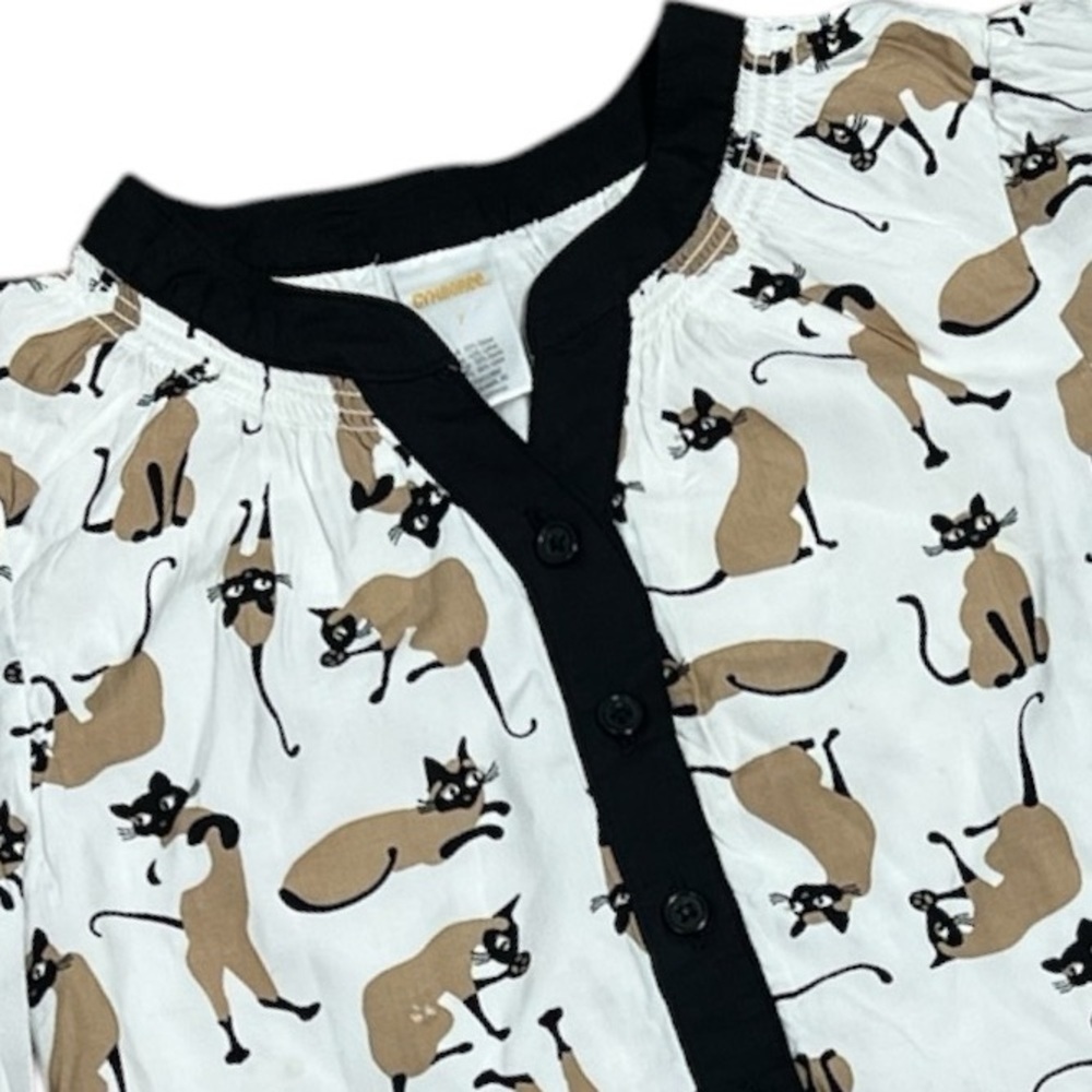 Gymboree Retro Cat Print Button Down Blouse Girls Size 7 NWT White Black Tan - Picture 6 of 8